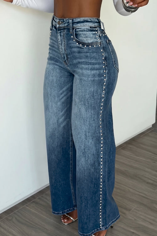 High-Waisted Studded Wide-Leg Jeans
