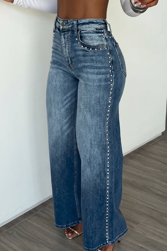 High-Waisted Studded Wide-Leg Jeans
