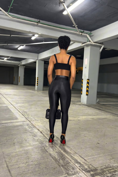 SHINE High-Waisted Faux Leather Leggings | Sculpting & Glossy Finish