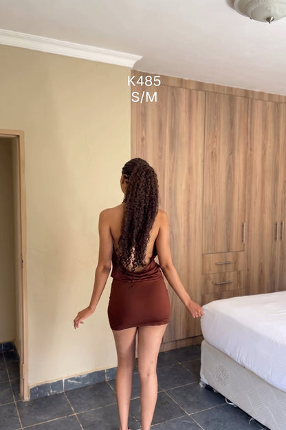 The "Showstopper" Halter Open-Back Mini Dress