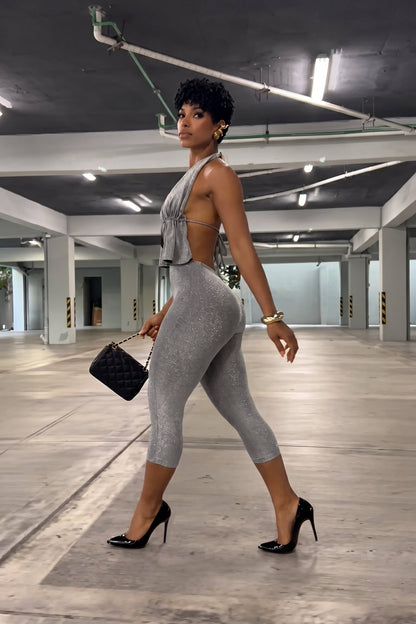 Sparkle Halter & Capri Leggings 2-Piece Set
