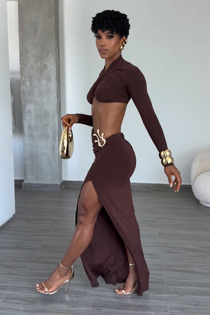 "The Serpent" Chocolate Brown Two-Piece Set
