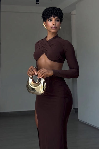 "The Serpent" Chocolate Brown Two-Piece Set