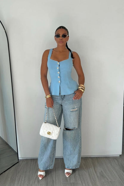 Button-Down Corset Tank Top
