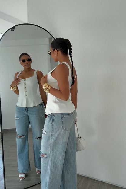 Button-Down Corset Tank Top