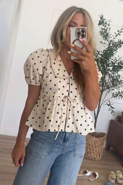 Vintage Polka Dot Peplum Blouse