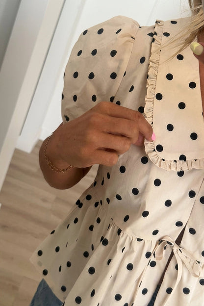 Vintage Polka Dot Peplum Blouse
