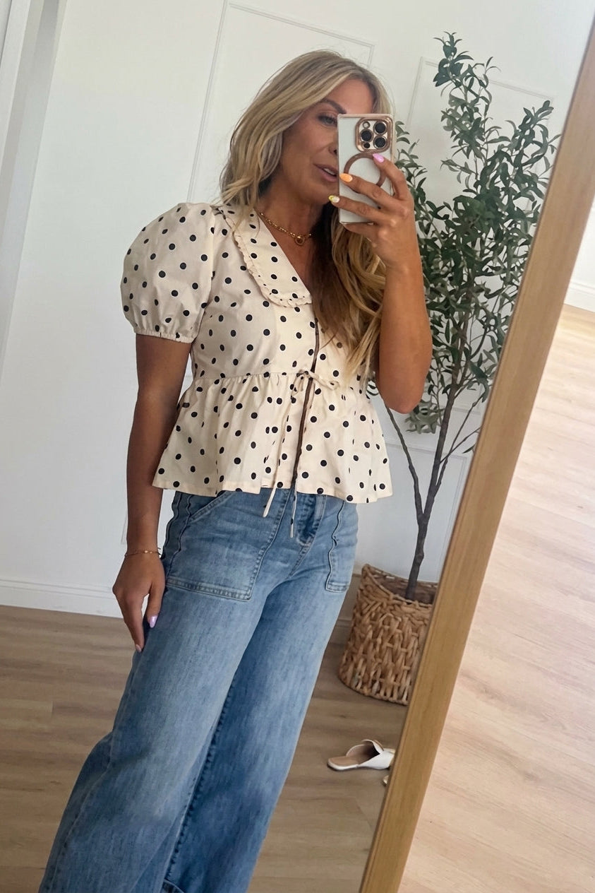 Vintage Polka Dot Peplum Blouse