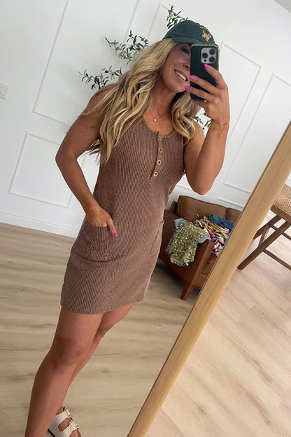 Cozy Ribbed Sleeveless Mini Dress with Pockets
