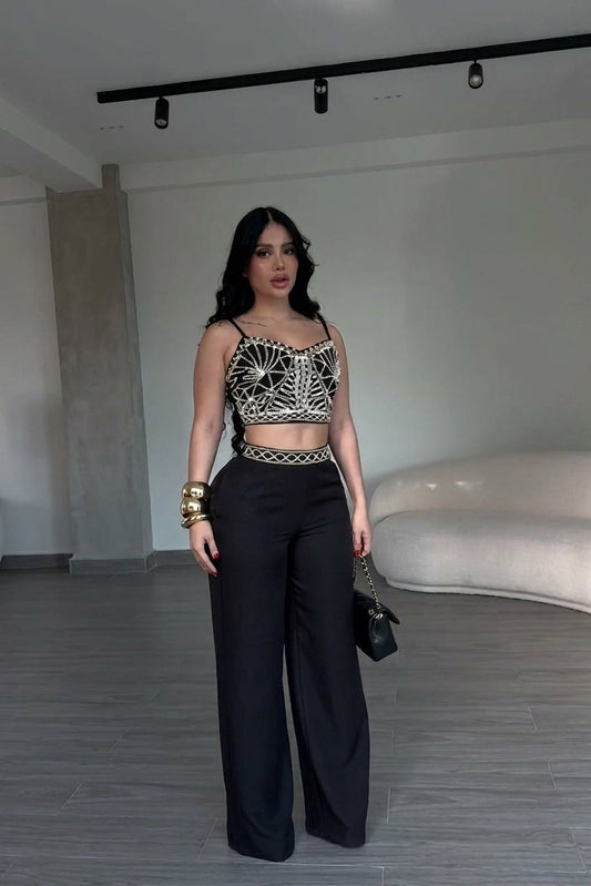 Black & White Embroidered Two-Piece Set