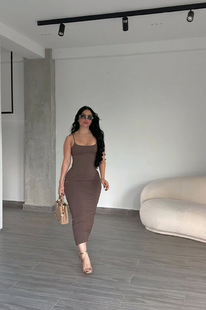 Slim Spaghetti Strap Split Midi Dress