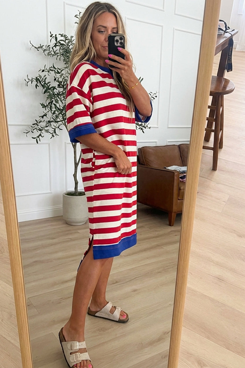 🇺🇸 4th of July Striped Knit Midi Dress