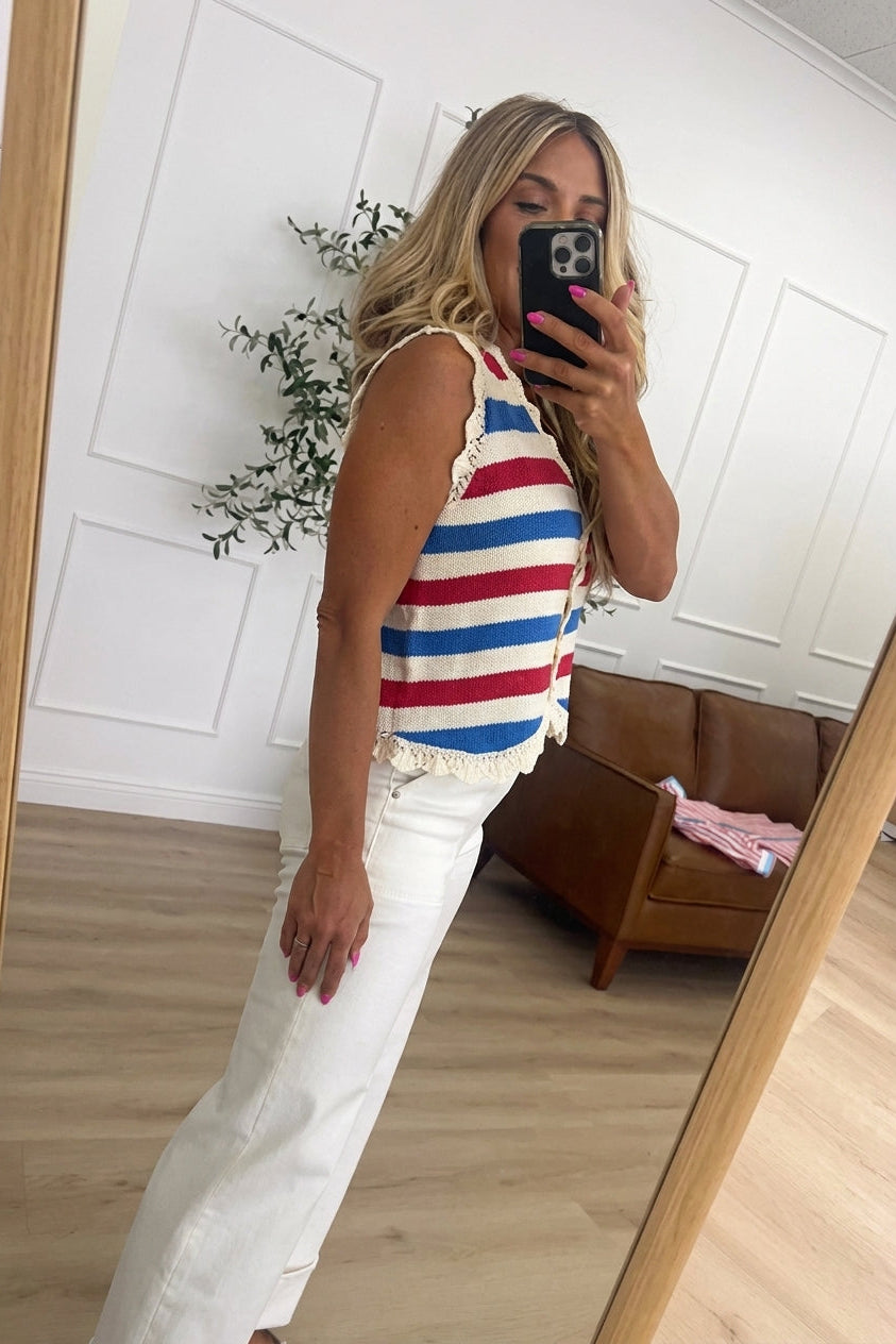 🇺🇸 4th of July Striped Lace Knit Vest