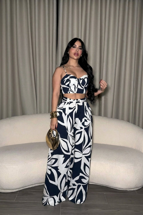 Abstract Print Cami & Wide Leg Pants 2 Piece Set