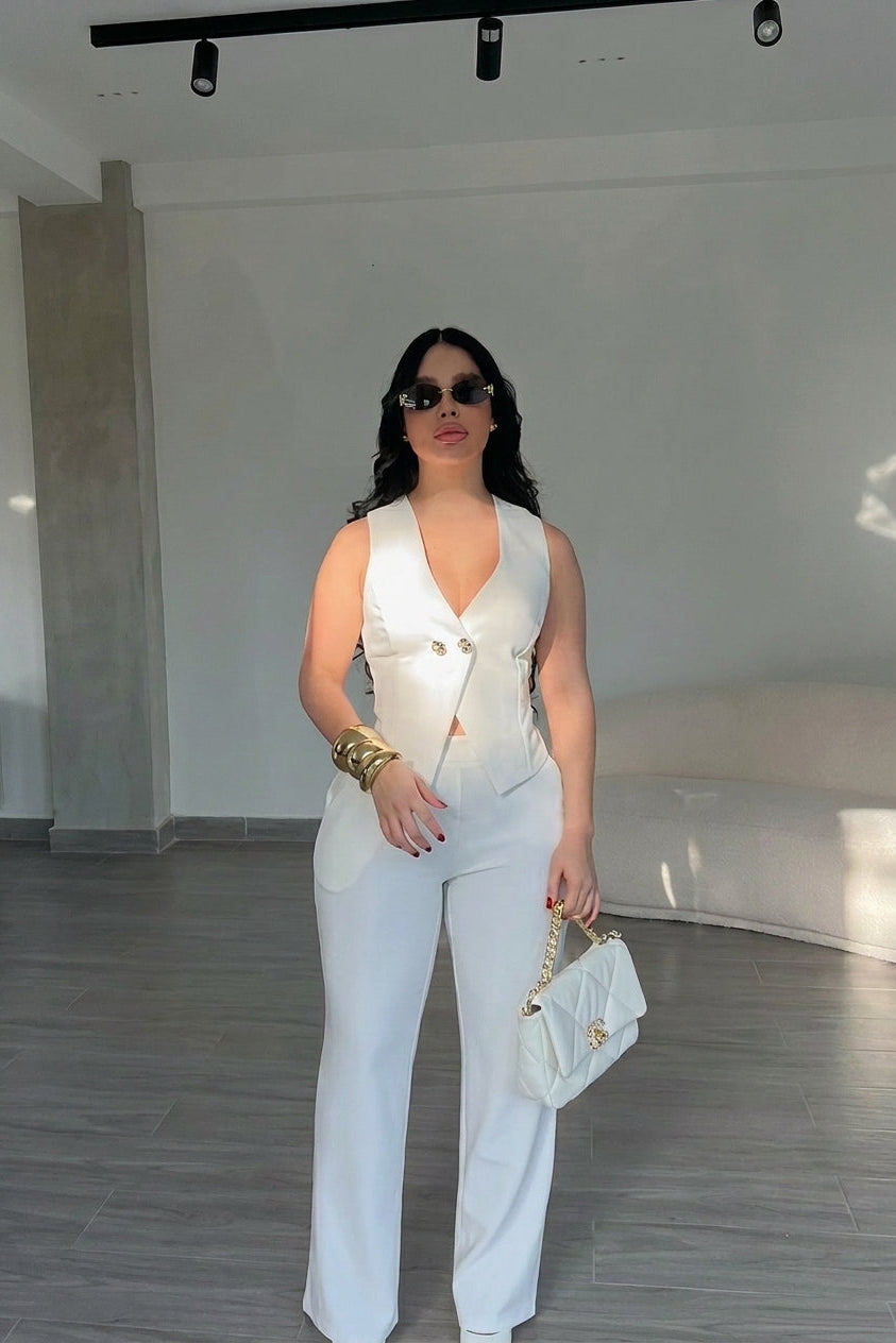 Women's Sleeveless Vest & Flared Pants 2-Piece Suit
