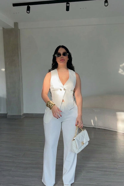 Women's Sleeveless Vest & Flared Pants 2-Piece Suit