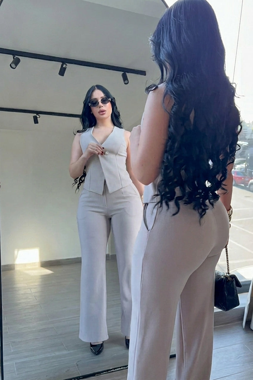 Women's Sleeveless Vest & Flared Pants 2-Piece Suit