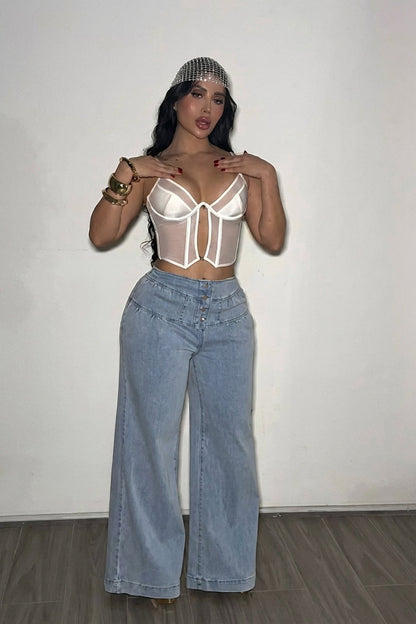 High-Waisted Layered Wide-Leg Jeans