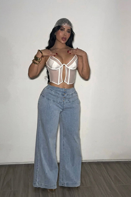 High-Waisted Layered Wide-Leg Jeans