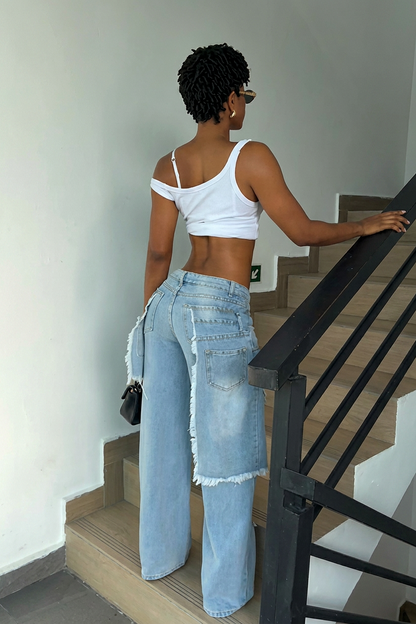 Deconstructed Layered Distressed Jeans