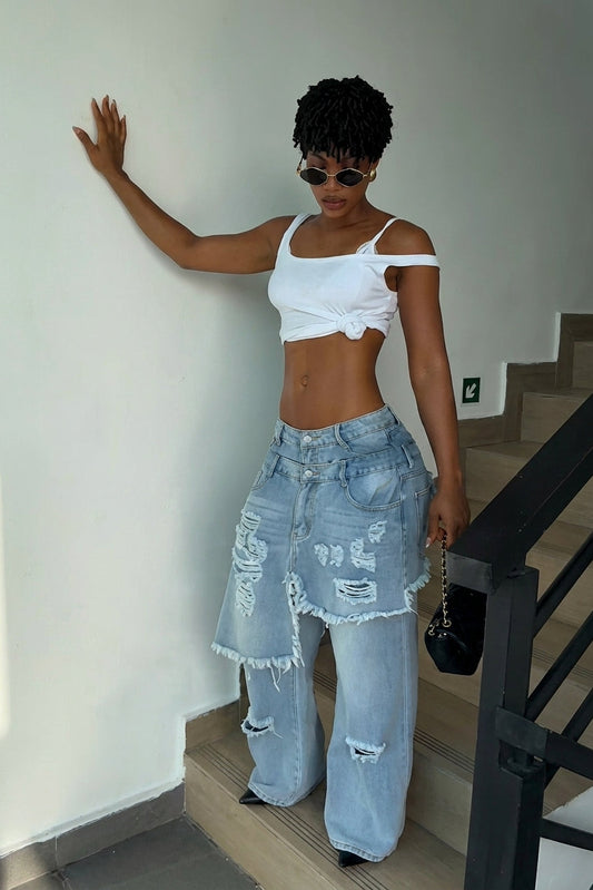Deconstructed Layered Distressed Jeans