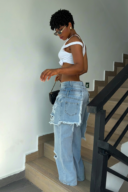 Deconstructed Layered Distressed Jeans