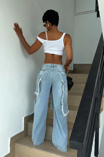 Deconstructed Layered Distressed Jeans