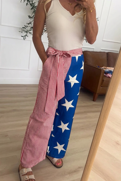 US Star & Stripes Bow Tie Wide-Leg Pants