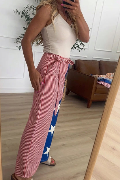 US Star & Stripes Bow Tie Wide-Leg Pants