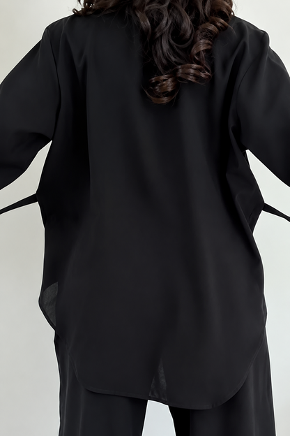 The Noir Waisted Shirt & Wide-Leg Pants Set