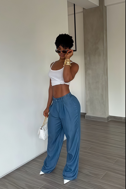 High Waist Tencel Wide Leg Casual Pants