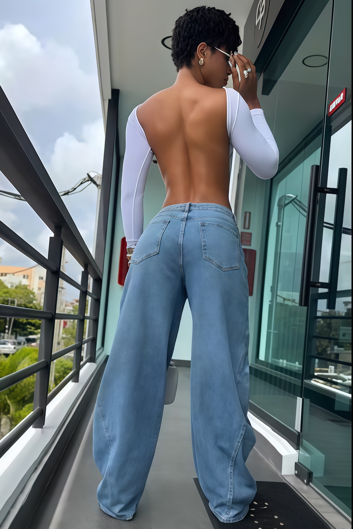 Side Polka Dot Wide Leg Denim Jeans