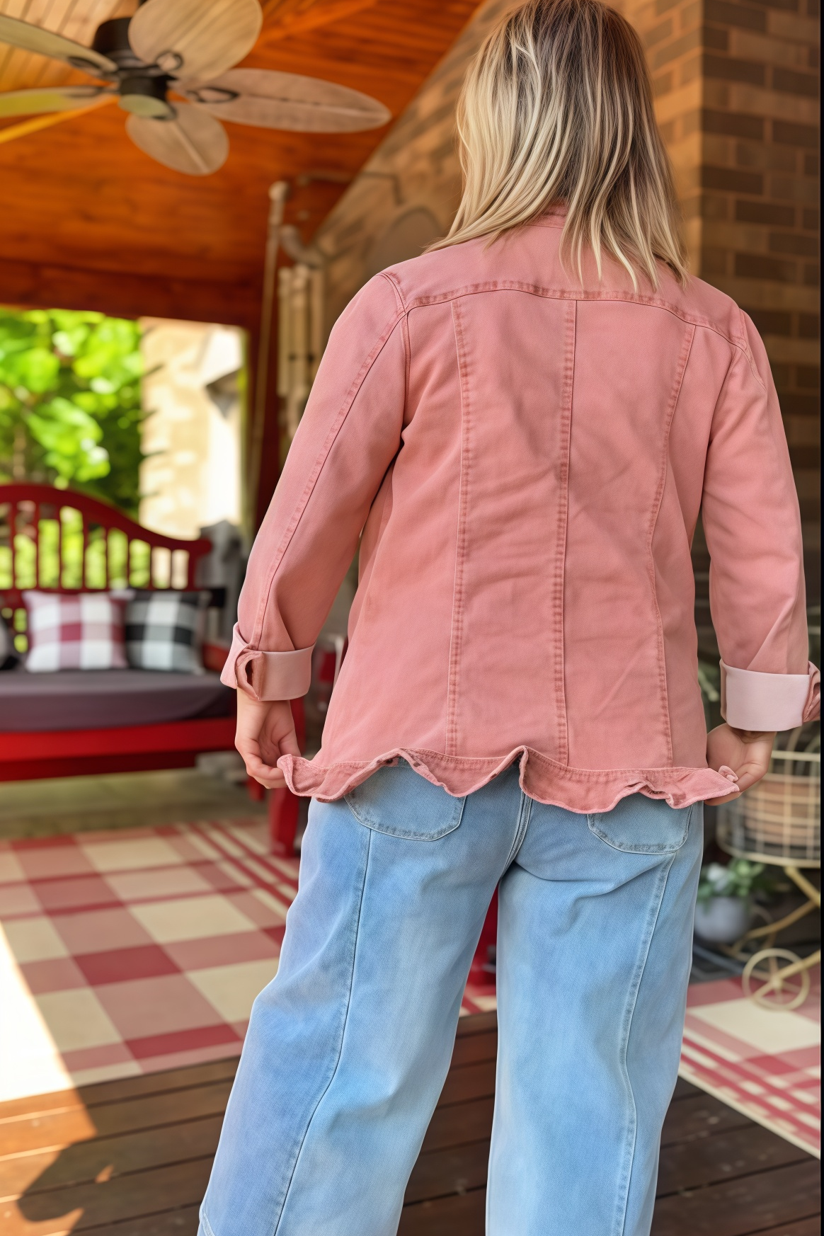 Ruffled Trim Button Down Casual Jacket