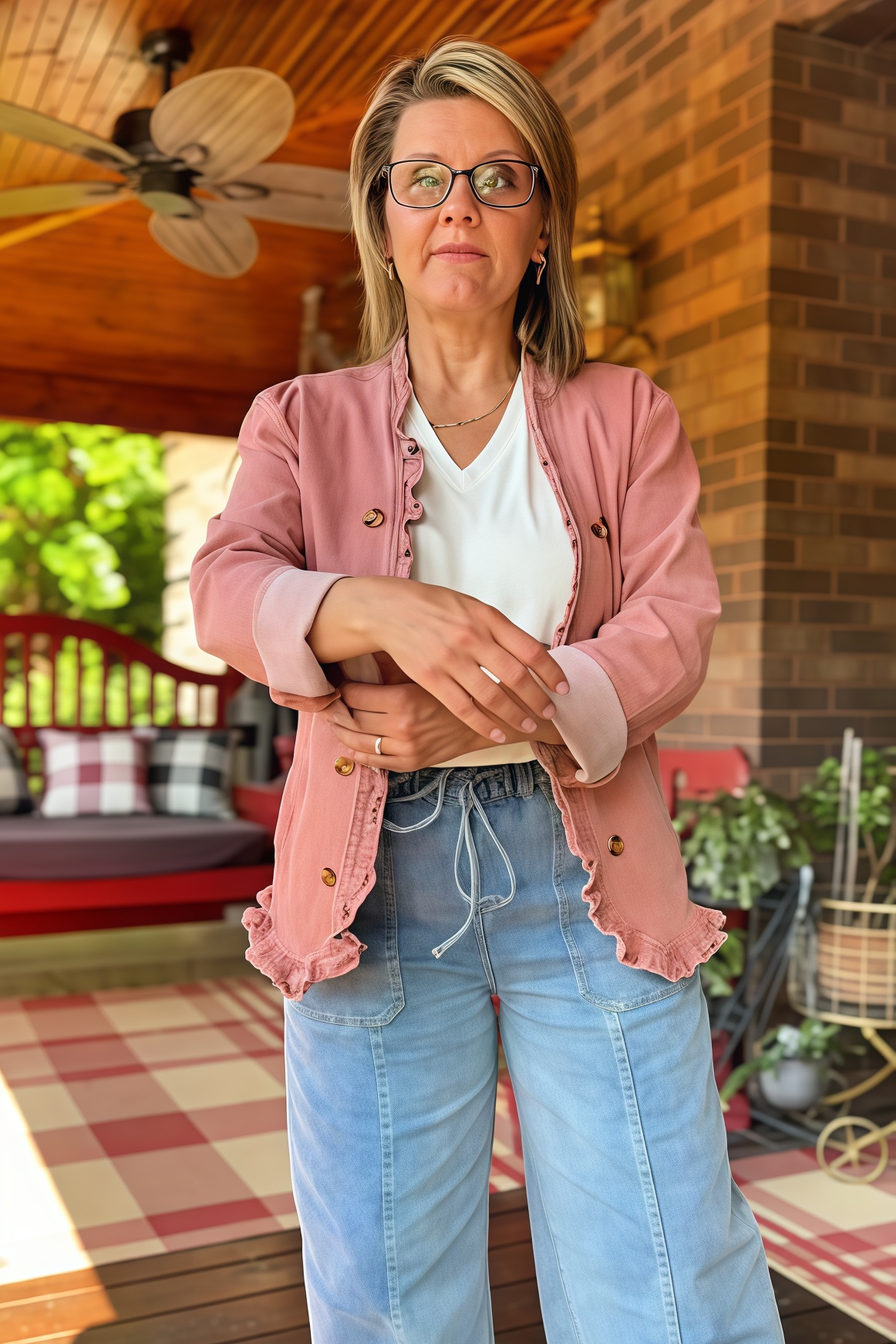 Ruffled Trim Button Down Casual Jacket