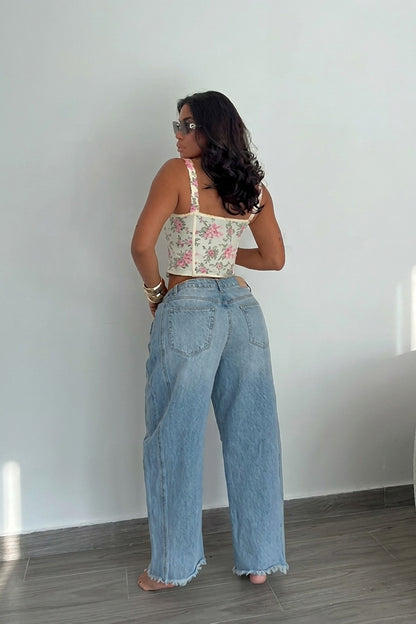 Floral Lace-Up Corset Cami Top