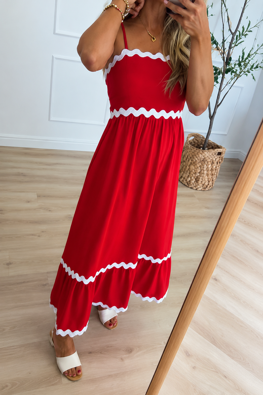Red Ric Rac Trim Cami Midi Dress