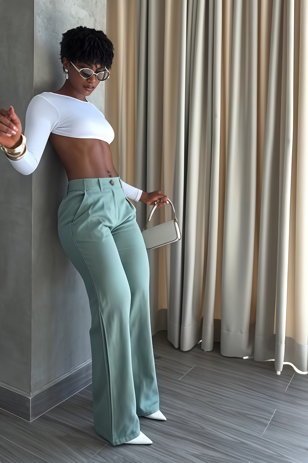 Sage High-Waist Tailored Wide-Leg Pants