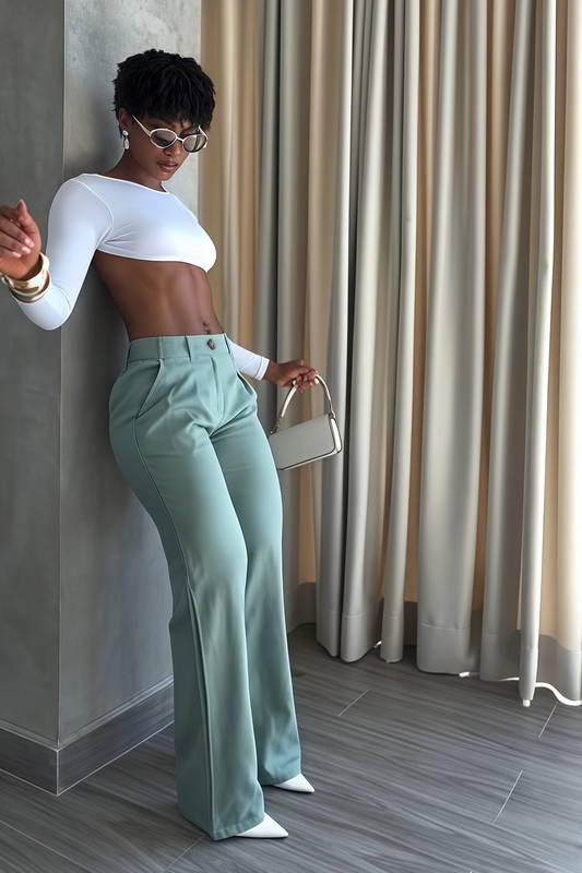Sage High-Waist Tailored Wide-Leg Pants