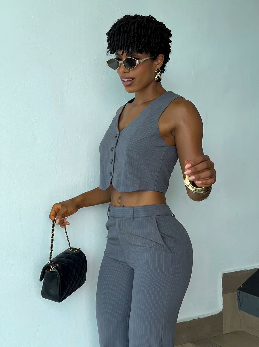 Gray Pinstripe Vest & Trouser Set