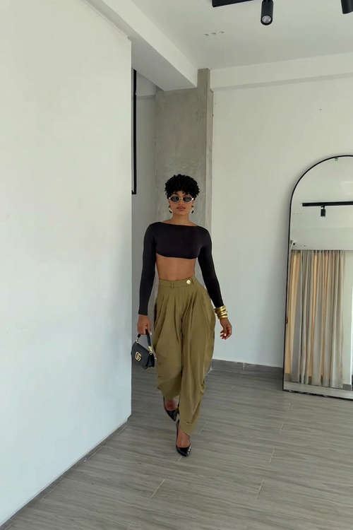 High-Waisted Draped Pleated Balloon Trousers