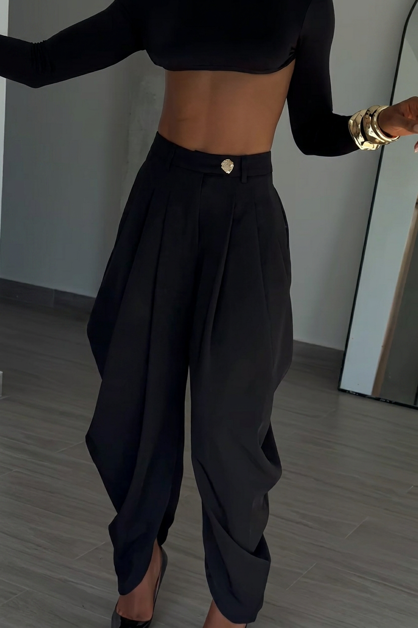 High-Waisted Draped Pleated Balloon Trousers