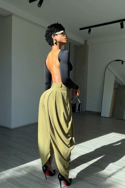 High-Waisted Draped Pleated Balloon Trousers