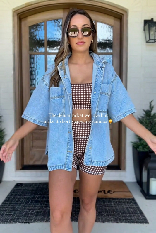 Summer Short-Sleeve Denim Shirt Jacket