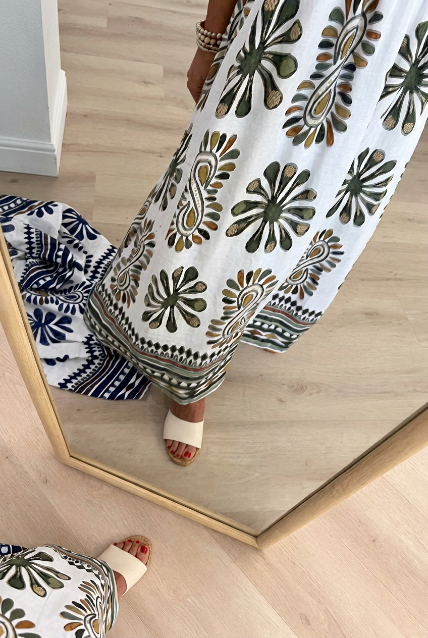 Bohemian Print Collared Maxi Dress