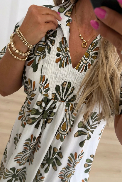 Bohemian Print Collared Maxi Dress