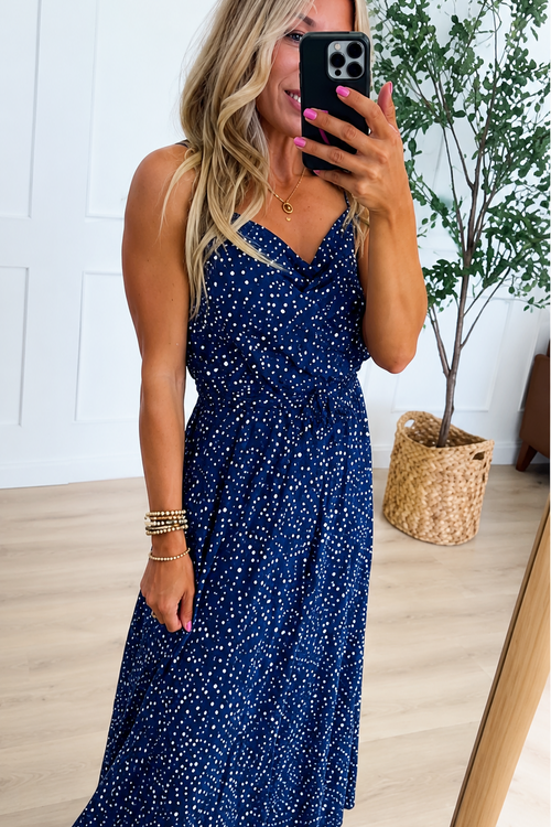 Navy Polka Dot Midi Dress
