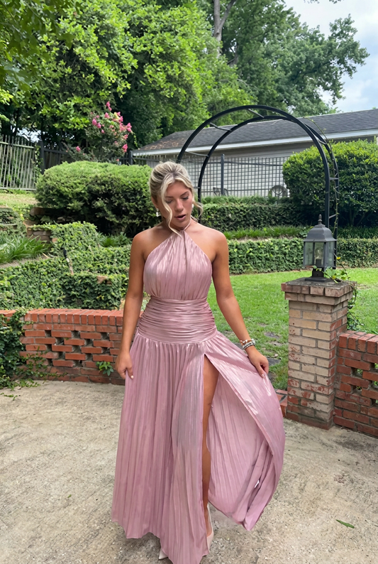Blush Pleated Halter Maxi Dress