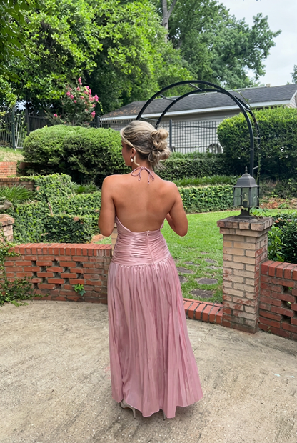 Blush Pleated Halter Maxi Dress
