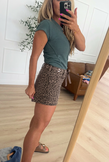 Leopard Drawstring Cargo Shorts