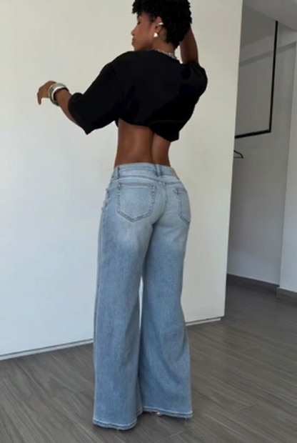 Low Rise Light Wash Wide Leg Jeans
